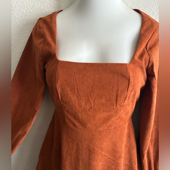 Francesca’s Paulette Corduroy Long Sleeve Rust Orange Mini Dress S - Picture 5 of 16